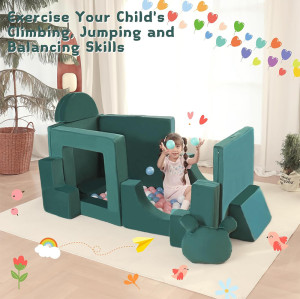 Custom Dark Green Modular Sofa for Toddlers with Soft Foam Cushions for Playroom and Bedroom
