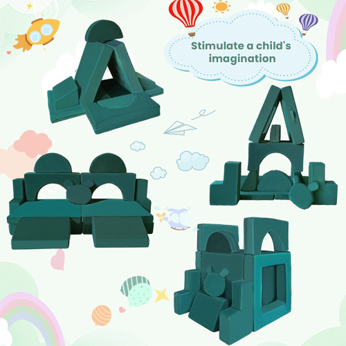 Custom Dark Green Modular Sofa for Toddlers with Soft Foam Cushions for Playroom and Bedroom