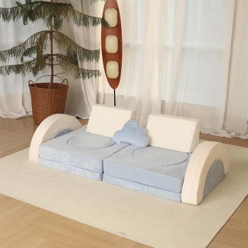 Custom Blue Modular Sofa for Little Ones with Soft Foam Cushions for Playroom and Bedroom