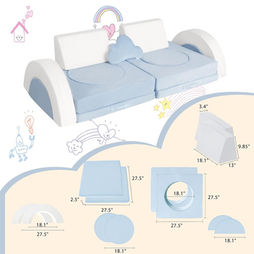 Custom Blue Modular Sofa for Little Ones with Soft Foam Cushions for Playroom and Bedroom