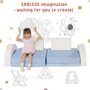 Custom Blue Modular Sofa for Little Ones with Soft Foam Cushions for Playroom and Bedroom