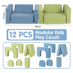 Customizable Modular Play Couch Sofa Bed with Soft Foam Lounging Pads for Kids