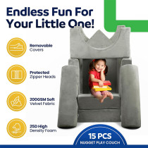 Tailored Light Grey 17 Piece Modular Children Sofa Set for Playroom and Bedroom