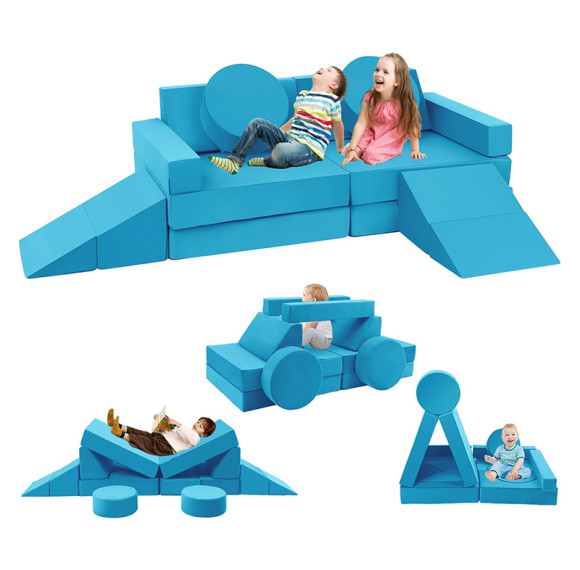 Made-to-Order Blue Modular Children Sofa Set for Playroom and Bedroom