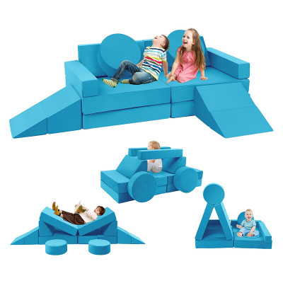 Made-to-Order Blue Modular Children Sofa Set for Playroom and Bedroom