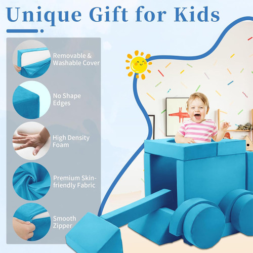 Made-to-Order Blue Modular Children Sofa Set for Playroom and Bedroom