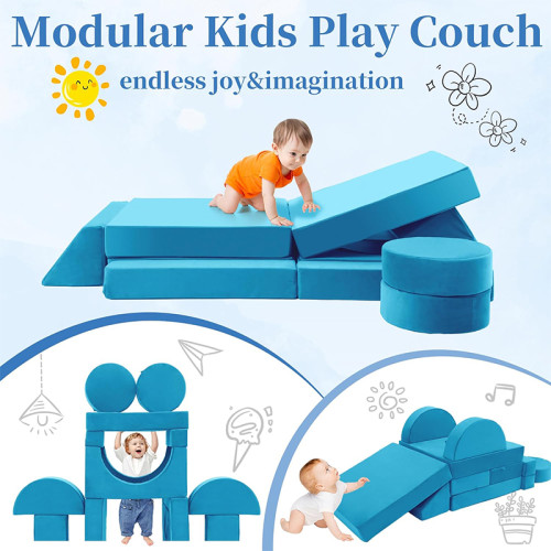 Made-to-Order Blue Modular Children Sofa Set for Playroom and Bedroom