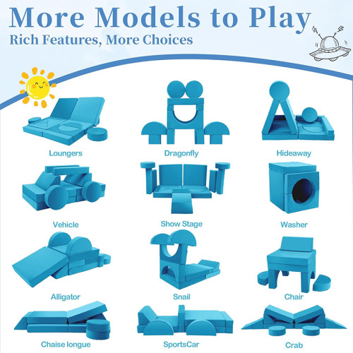 Made-to-Order Blue Modular Children Sofa Set for Playroom and Bedroom