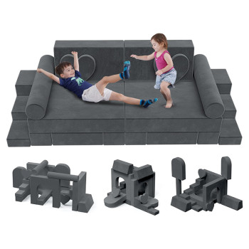 Custom-Made Grey Modular Kids Sofa Set for Playroom and Bedroom