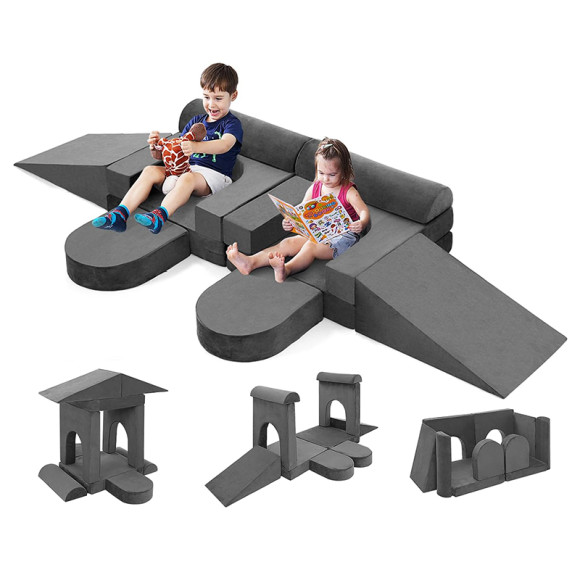 Tailored Grey Modular Children Sofa Set for Playroom and Bedroom