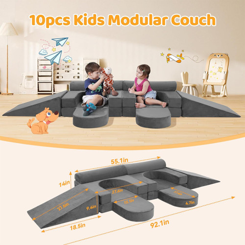 Tailored Grey Modular Children Sofa Set for Playroom and Bedroom