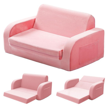 Customized Pink Foldable Double Kids Sofa with Compressed Foam for Playroom