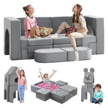 Customized Grey 22 Piece Modular Kids Sofa Set for Playroom and Bedroom