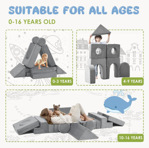 Customized Grey 22 Piece Modular Kids Sofa Set for Playroom and Bedroom
