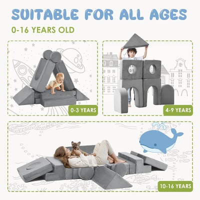 Customized Grey 22 Piece Modular Kids Sofa Set for Playroom and Bedroom