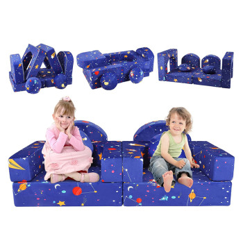 Custom Blue Cosmic Galaxy Modular Kids Sofa Set for Playroom and Imaginative Play