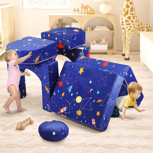 Custom Blue Cosmic Galaxy Modular Kids Sofa Set for Playroom and Imaginative Play