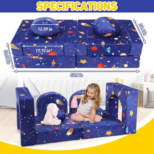 Custom Blue Cosmic Galaxy Modular Kids Sofa Set for Playroom and Imaginative Play
