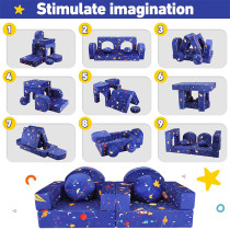 Custom Blue Cosmic Galaxy Modular Kids Sofa Set for Playroom and Imaginative Play