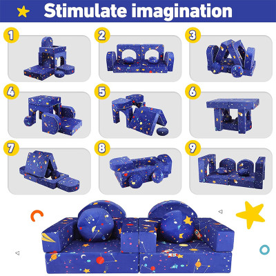 Custom Blue Cosmic Galaxy Modular Kids Sofa Set for Playroom and Imaginative Play