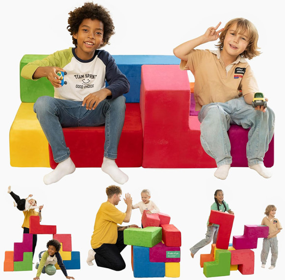 Custom Colorful Tetris Style Modular Kids Sofa Set for Playroom and Creative Spaces