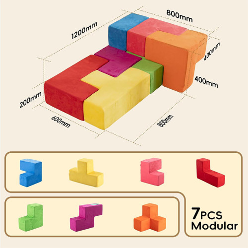 Custom Colorful Tetris Style Modular Kids Sofa Set for Playroom and Creative Spaces