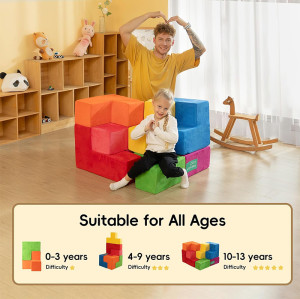 Custom Colorful Tetris Style Modular Kids Sofa Set for Playroom and Creative Spaces