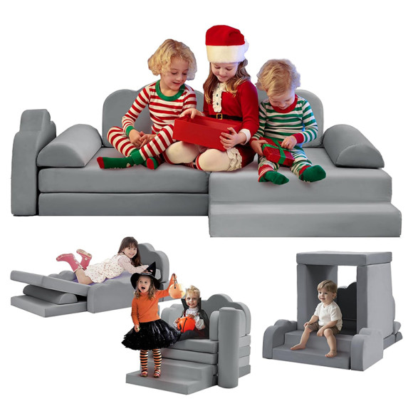Custom Gray Modular Kids Sofa Set for Playroom and Bedroom Perfect Holiday Gift