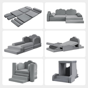 Custom Gray Modular Kids Sofa Set for Playroom and Bedroom Perfect Holiday Gift