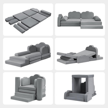 Custom Gray Modular Kids Sofa Set for Playroom and Bedroom Perfect Holiday Gift