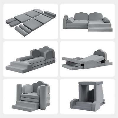 Custom Gray Modular Kids Sofa Set for Playroom and Bedroom Perfect Holiday Gift