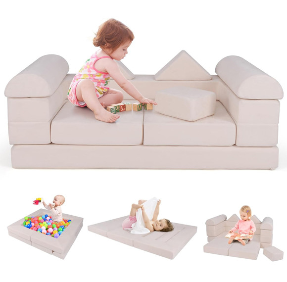 OEM Beige Kids Modular Sofa Set with Foam Building Blocks for Playroom and Learning Space