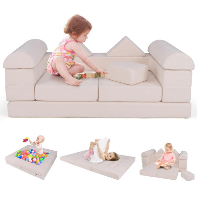 OEM Beige Kids Modular Sofa Set with Foam Building Blocks for Playroom and Learning Space