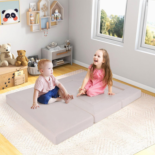 OEM Beige Kids Modular Sofa Set with Foam Building Blocks for Playroom and Learning Space