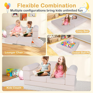 OEM Beige Kids Modular Sofa Set with Foam Building Blocks for Playroom and Learning Space