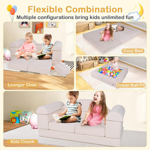 OEM Beige Kids Modular Sofa Set with Foam Building Blocks for Playroom and Learning Space