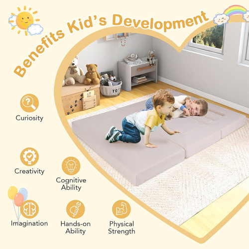 OEM Beige Kids Modular Sofa Set with Foam Building Blocks for Playroom and Learning Space