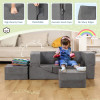 Custom Grey Modular Kids Sofa with Ball Pit Set in Playhouse Design for Playroom