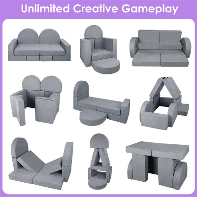 Customized Grey 7 Piece Minimalist Modular Children Couch Set for Playroom