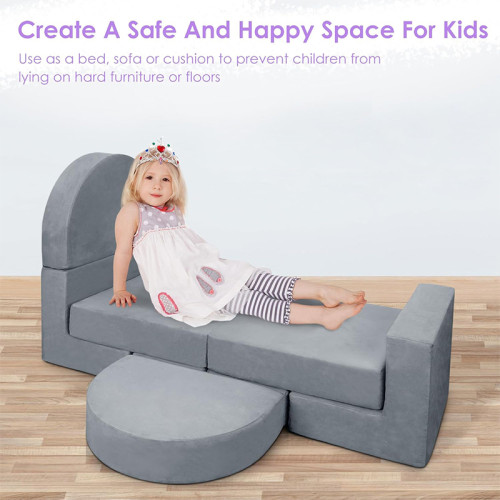 Customized Grey 7 Piece Minimalist Modular Children Couch Set for Playroom