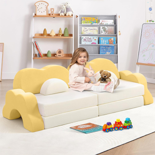 Customized Yellow 13 PCS Cloud Shape Modular Children Couch Set for Playroom