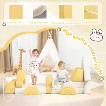 Customized Yellow 13 PCS Cloud Shape Modular Children Couch Set for Playroom