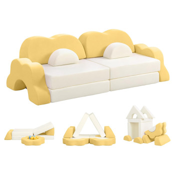 Customized Yellow 13 PCS Cloud Shape Modular Children Couch Set for Playroom