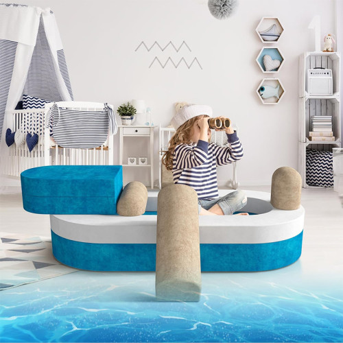 Customized Ocean Blue Ship Theme Modular Children Couch Set for Playroom