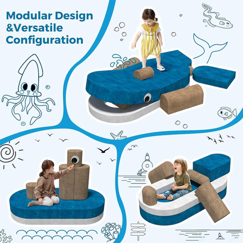 Customized Ocean Blue Ship Theme Modular Children Couch Set for Playroom