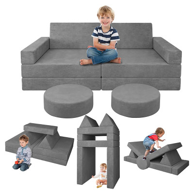 Customized Grey Modular Children Couch Set for Playroom and Bedroom Comfort