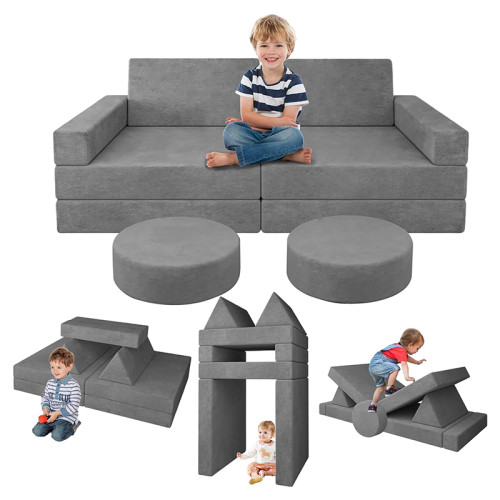 Customized Grey Modular Children Couch Set for Playroom and Bedroom Comfort