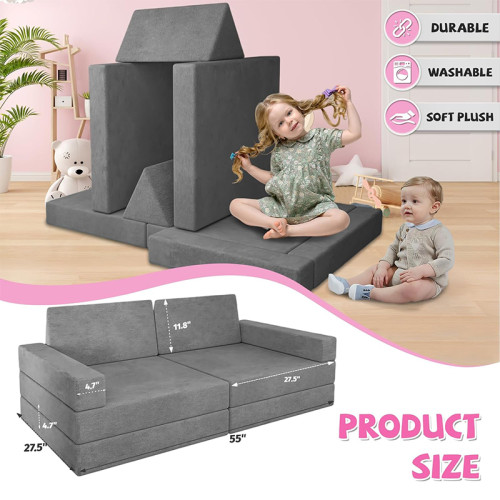 Customized Grey Modular Children Couch Set for Playroom and Bedroom Comfort