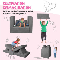 Customized Grey Modular Children Couch Set for Playroom and Bedroom Comfort