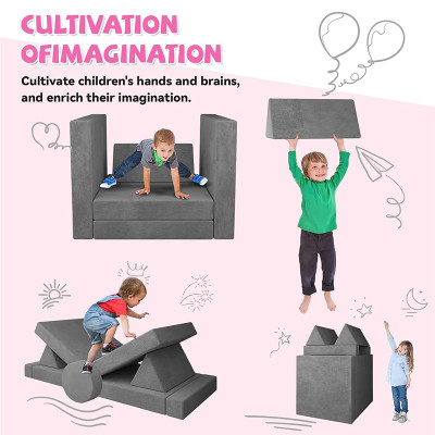 Customized Grey Modular Children Couch Set for Playroom and Bedroom Comfort